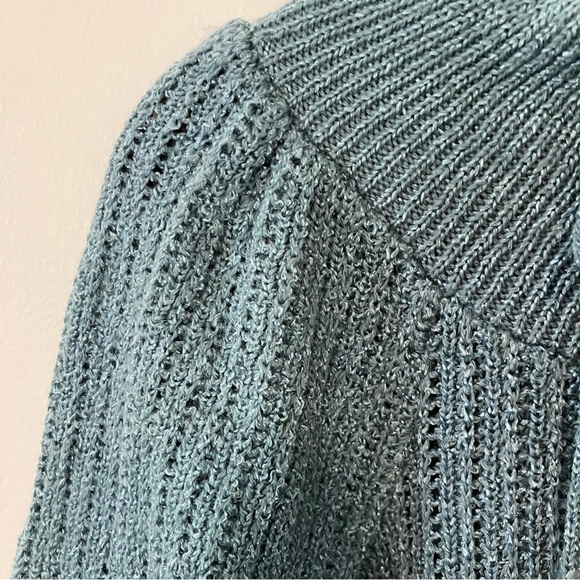 VTG Women’s 90s Pandora Blue Metallic Sweater Ruffled Edge 3/4 Sleeve Sz. S - Picture 8 of 9